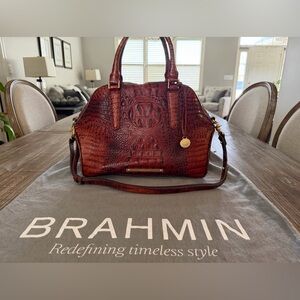 Brahmin Chestnut Croc-Embossed Leather Satchel with Removable Strap